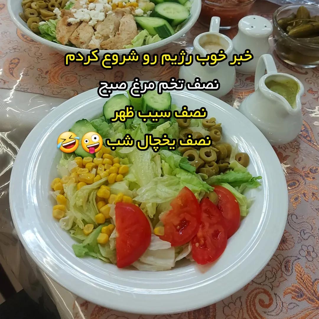 خبر خوب رژیم رو شروع کردم نصف تخم مرغ صبح نصف سیب ظهر نصف یخچال شب