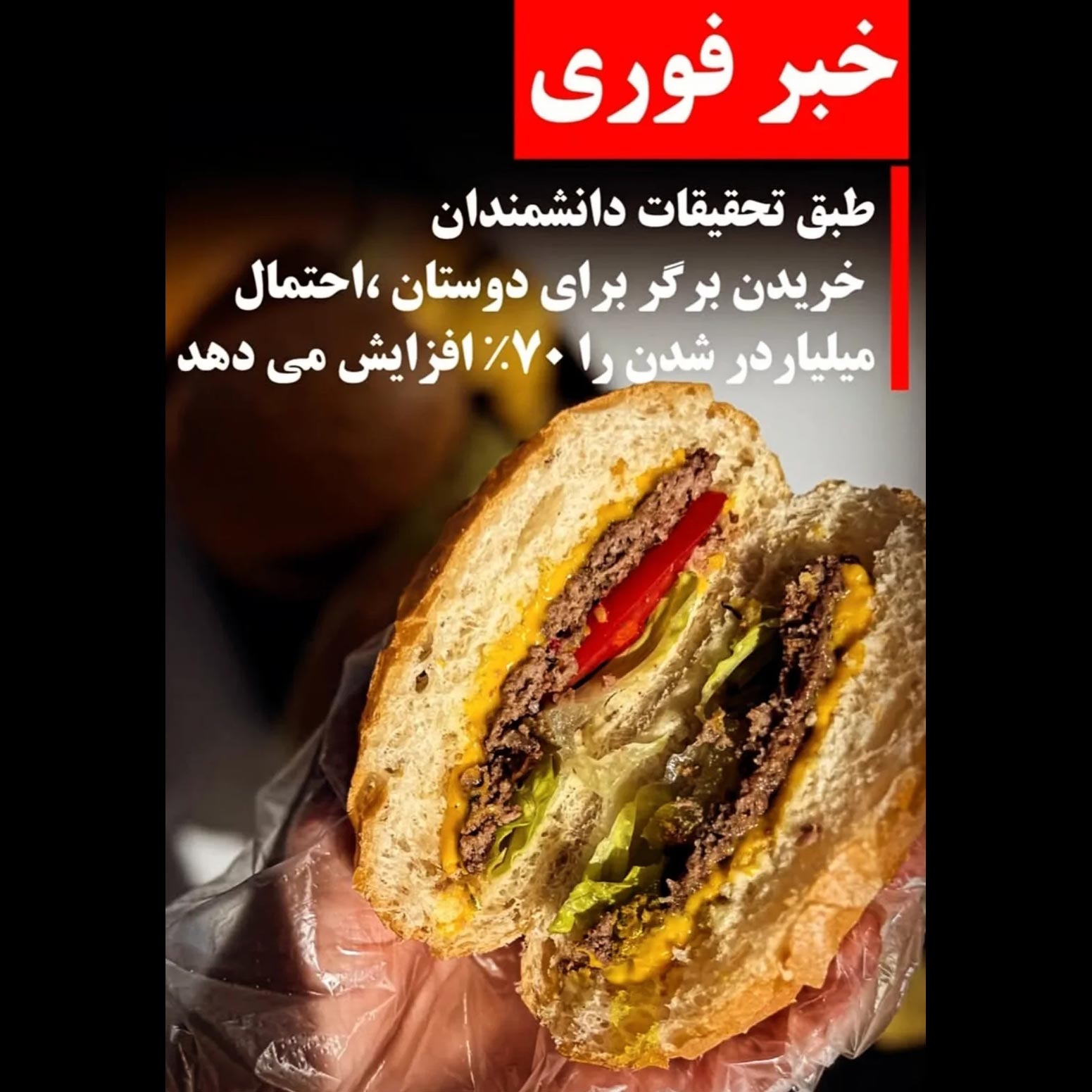 خبر فوری طبق تحقیقات دانشمندان خریدن برگر برای دوستان احتمال میلیاردر شدن